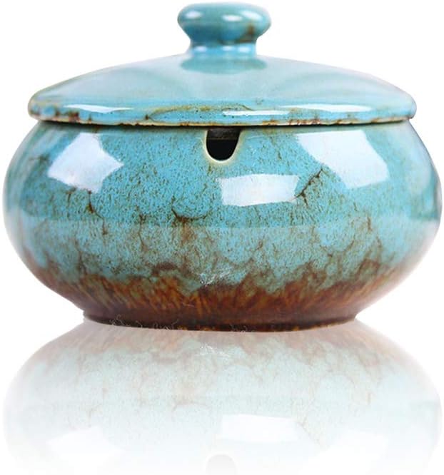 Lependor Ceramic Ashtray with Lids, Windproof, Home Ashtrays