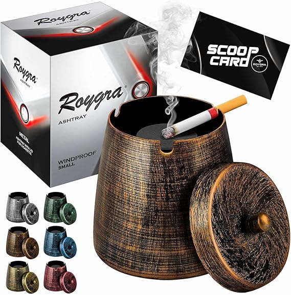 roygra Ashtray with Lid, Windproof Smokeless Odorless, Home Ashtrays
